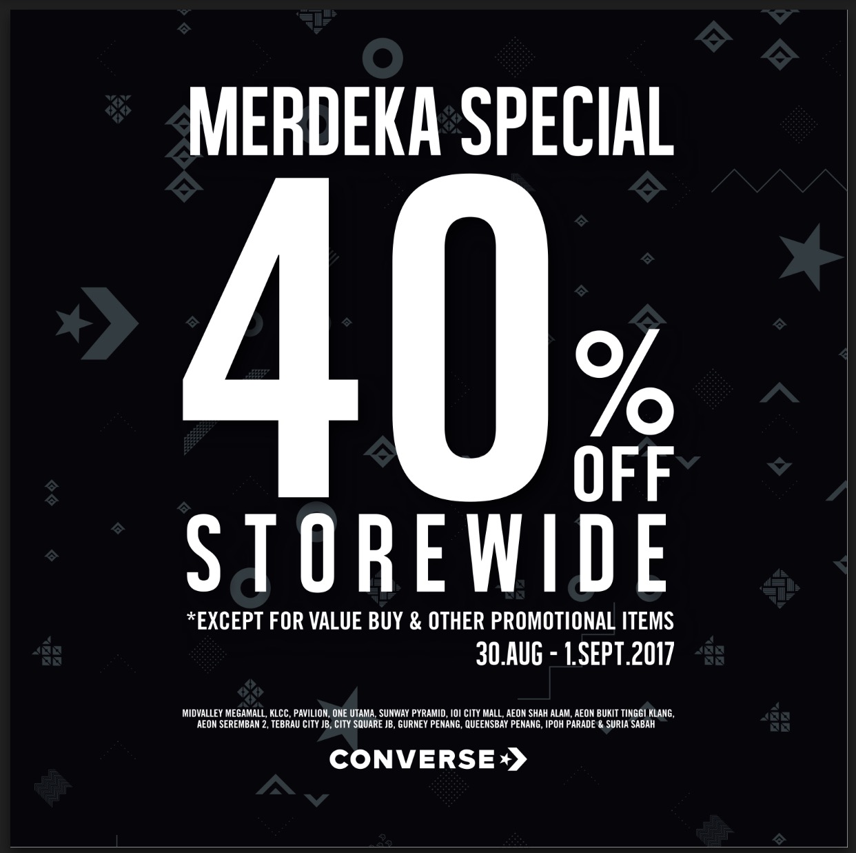 Malaysia Freebies Converse 40%25 off storewide Merdeka Special Promo